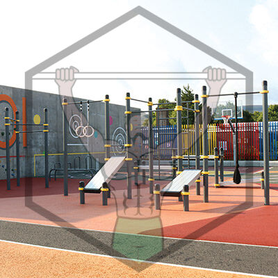 Calisthenics park and outdoor gym at Meadowbrook in Dublin, featuring bodyweight fitness equipment for public strength training