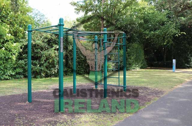 Calisthenics equipment at Albert College Park in Dublin, designed for outdoor bodyweight training and functional fitness
