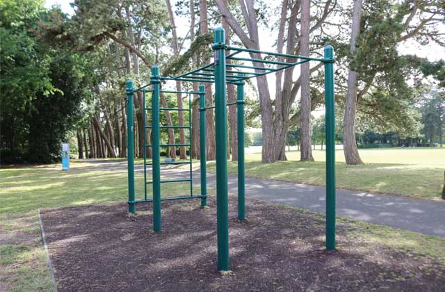 Street workout area at Albert College Park in Dublin, with calisthenics bars for bodyweight and functional training