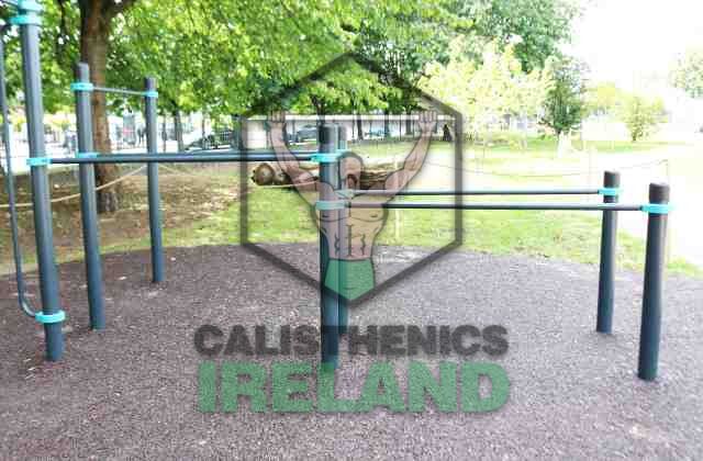 Outdoor dip bars at Ballyfermot Park public fitness space in Dublin. Perfect for calisthenics training