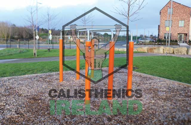 Calisthenics area at Beckett Park in Cherrywood, Dublin, featuring outdoor workout equipment for bodyweight training and functional fitness