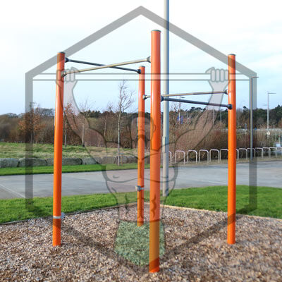 Calisthenics workout equipment and bars at Beckett Park in Dublin, designed for outdoor bodyweight and strength training