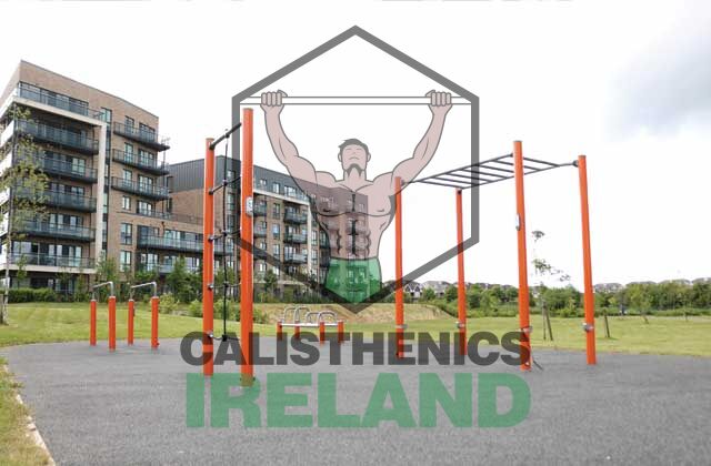Outdoor exercise and fitness equipment at Belmayne in Dublin, designed for calisthenics and bodyweight training in a public park