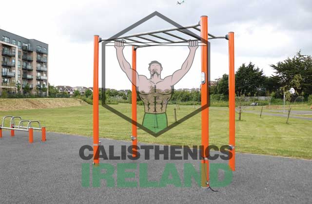 Outdoor workout training area at Belmayne in Dublin, featuring calisthenics equipment for bodyweight and functional fitness exercises