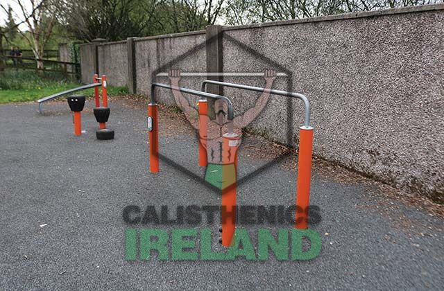Outdoor exercise area in Blarney, Cork, featuring calisthenics equipment for strength, mobility, and functional training