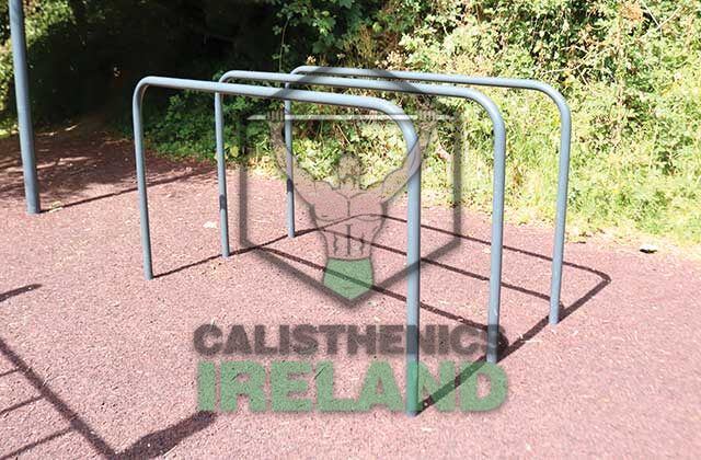 Bodyweight outdoor gym setup at Cork Great in Bray, Dublin, featuring calisthenics equipment for strength and mobility training