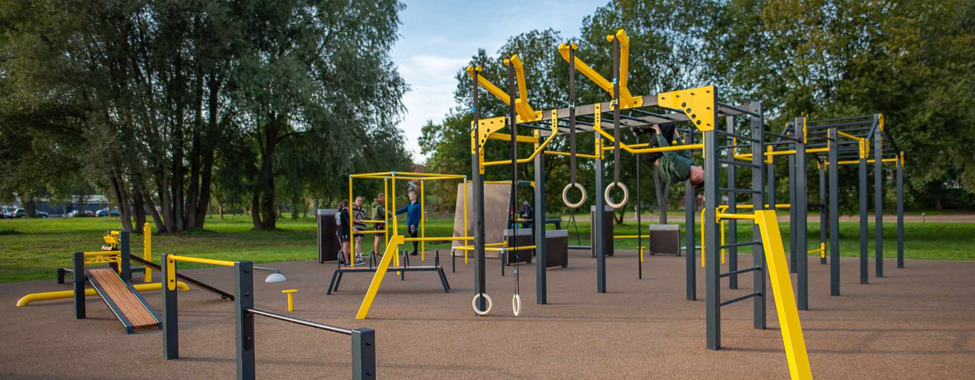 Hero image for Calisthenics Ireland equipment page showing outdoor workout parks and training rigs