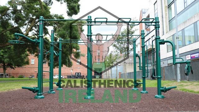Calisthenics park in Dublin city centre with outdoor gym equipment for bodyweight training and functional workouts