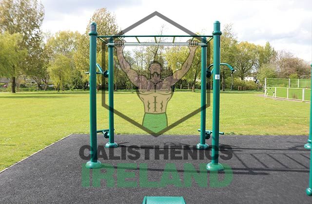 Outdoor gym setup at Clashduv Park in Cork, equipped with calisthenics bars and functional fitness equipment for public use