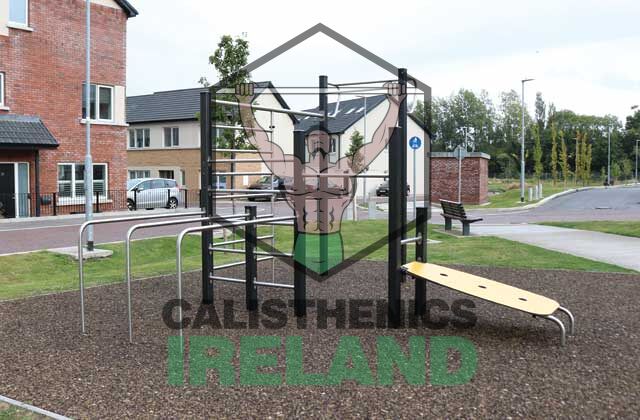 Calisthenics park at Clay Farm in Dublin, featuring outdoor workout equipment for bodyweight and functional training