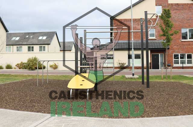 Outdoor workout gym at Clay Farm in Dublin, featuring calisthenics equipment for bodyweight training and functional fitness