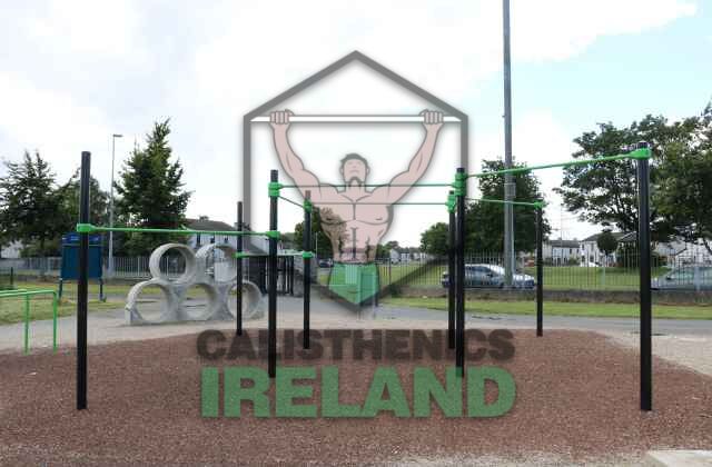 Street workout park at Collinstown Dublin with pull-up bars and calisthenics equipment