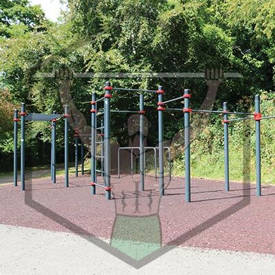 Outdoor calisthenics park at Cork Great in Bray, Dublin, featuring workout equipment for bodyweight and functional fitness training