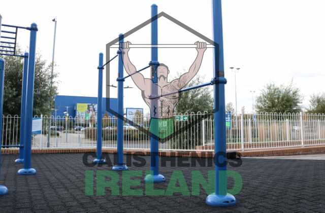Pull-up bar structure at the Decathlons' public outdoor gym in Dublin designed for strength and conditioning