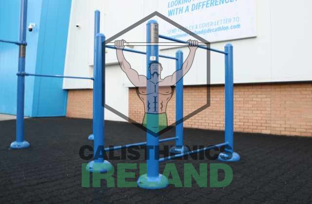 Outdoor dip bar station at the Decathlon public fitness area in North Dublin
