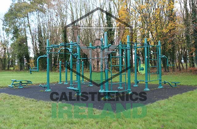 Outdoor workout gym at Tír na nÓg Park in Diswellstown, West Dublin offering calisthenics equipment