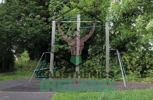 Calisthenics area at Father Collins Park in North Dublin, featuring outdoor workout bars for strength and mobility training
