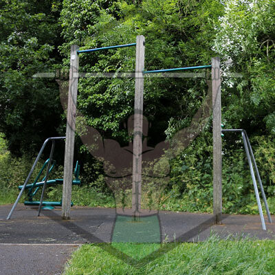 Calisthenics workout equipment at Father Collins Park in Dublin, with outdoor bars and fitness structures for strength and mobility training