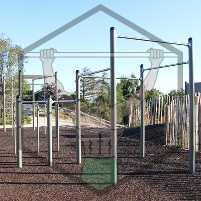Pull-up bars at Fernhill Park in Dublin, part of the outdoor calisthenics workout area for strength and mobility training