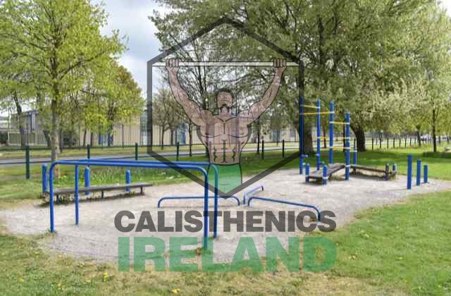 Calisthenics park at Gaels Drumfinn Park in Ballyfermot, equipped for bodyweight exercises, strength training, and functional fitness workouts
