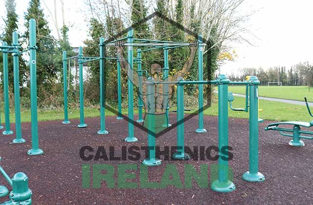Outdoor gym at Hartstown Park in Blanchardstown, North Dublin offering calisthenics equipment for full body workouts