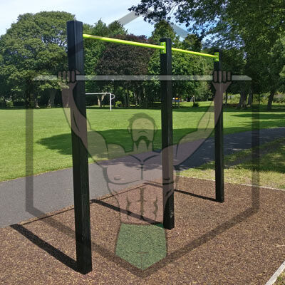 Calisthenics workout area at Herbert Park in Dublin, with outdoor fitness equipment for strength and mobility training