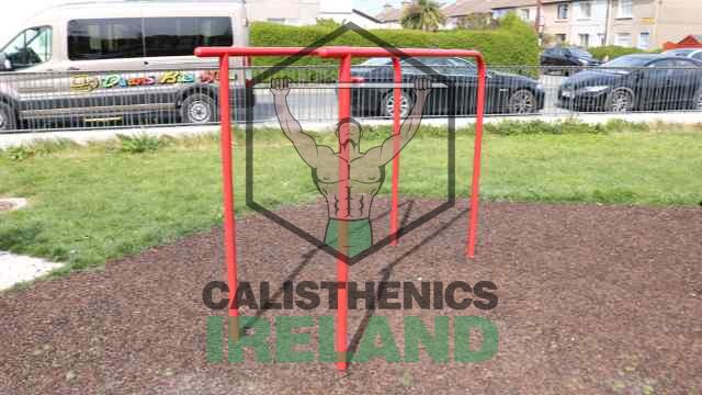 Outdoor gym setup in in Dun Laoghaire, Dublin featuring pull-up bars and calisthenics equipment