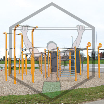 Outdoor calisthenics park at Jobstown Park in South Dublin with bodyweight training equipment for street workout and functional fitness