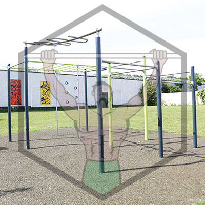 Calisthenics workout rig at Kilcross Park in Dublin, ideal for advanced strength moves like levers, muscle-ups, and pull-up variations