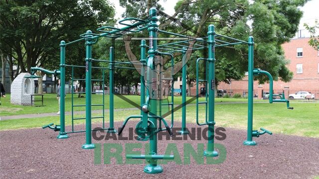 Liberty Park street workout with outdoor fitness equipment in Dublin for calisthenics and strength training