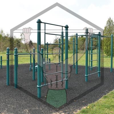 Calisthenics training rig at Millennium Park in Dublin, designed for outdoor strength, mobility, and functional exercise