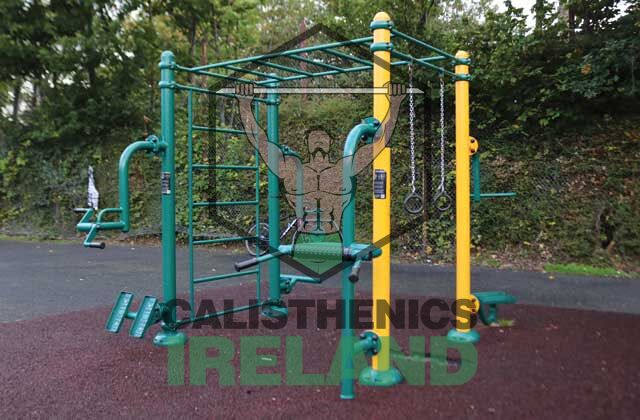 Calisthenics park at Mountjoy Square in Dublin, featuring outdoor fitness equipment for bodyweight and functional training
