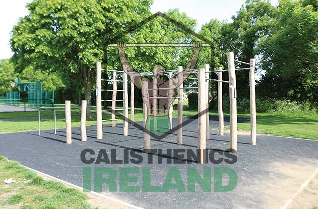 Public fitness area in Murphystown, Dublin, equipped with calisthenics bars and workout equipment for outdoor bodyweight training