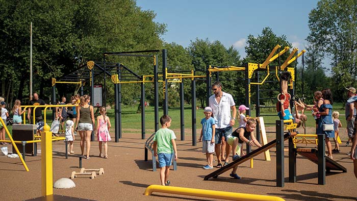 Durable outdoor gym equipment designed and built by Calisthenics Ireland, suitable for bodyweight training and public fitness installations
