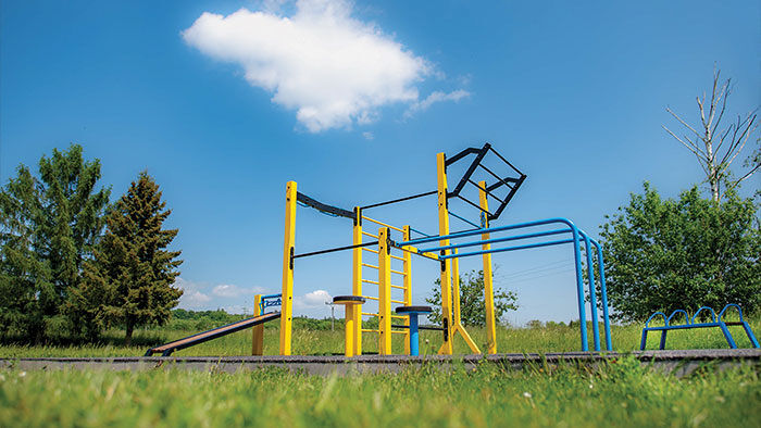 Custom-built outdoor calisthenics workout equipment made in Ireland, designed for bodyweight training in parks, schools, and fitness spaces