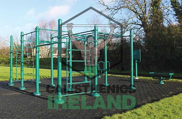 Calisthenics equipment at Porterstown Park in Castleknock, Dublin designed for outdoor bodyweight strength training