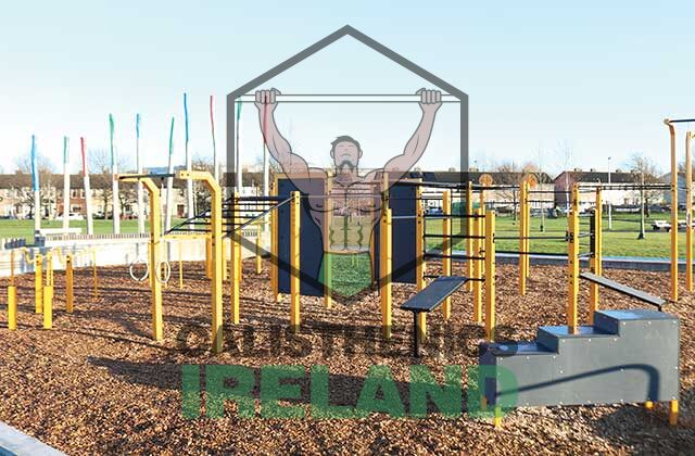 Public fitness area at Quarryvale Park in Clondalkin with outdoor equipment for accessible bodyweight training