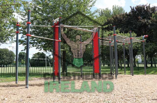 Exercise and calisthenics park at Ringsend in Dublin, featuring outdoor fitness equipment for bodyweight training and functional workouts