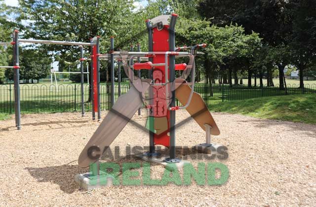 Fitness training workout area at Ringsend in Dublin, equipped with outdoor calisthenics equipment for strength and mobility exercises