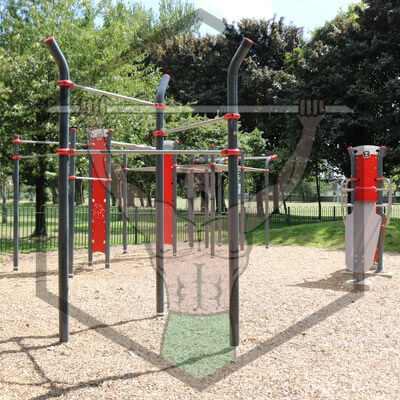 Outdoor bodyweight exercise bars at Ringsend Park in Dublin, part of the public calisthenics training area