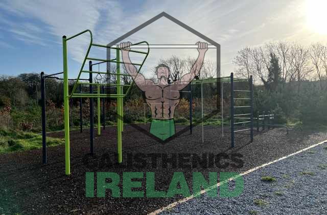 Calisthenics park along River Lee Walk in Cork featuring workout bars for strength training and outdoor exercise