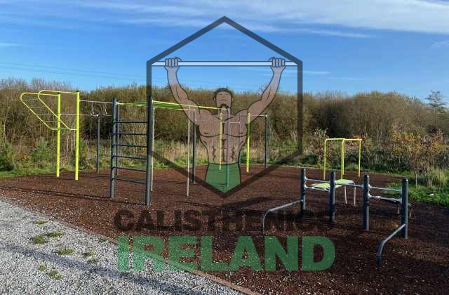 Street workout park on River Lee Walk in Cork with pull-up and dip bars for functional outdoor training