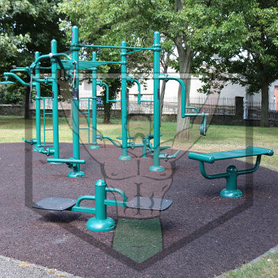 Calisthenics park equipment at Royal Canal Bank in Dublin, featuring outdoor workout bars for strength and mobility training