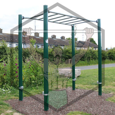 Calisthenics park along the Royal Canal Greenway in Dublin, equipped with outdoor fitness bars for public bodyweight training