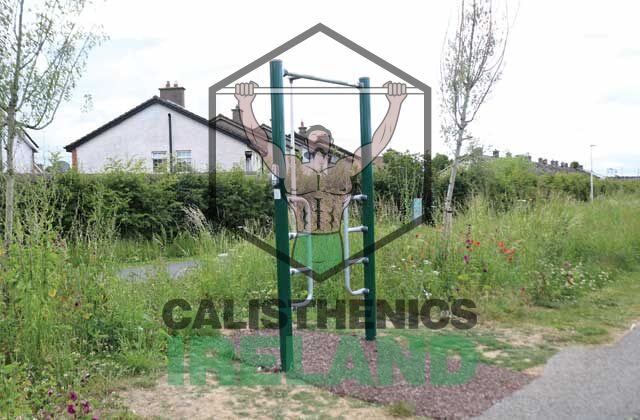 Outdoor exercise equipment at Royal Canal Greenway in Dublin, designed for calisthenics and bodyweight training along the canal path