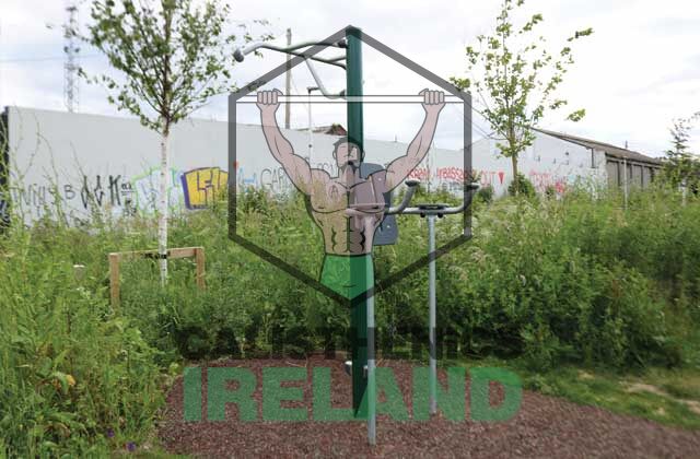 Street workout area at Royal Canal in North Dublin, featuring outdoor calisthenics equipment for public bodyweight training