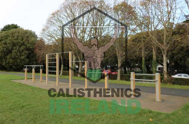 Street workout area at St. Anne’s Park in Dublin, featuring outdoor fitness rigs and training space