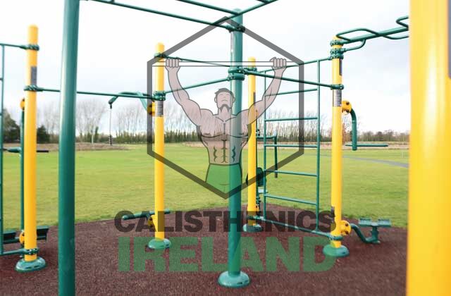 Outdoor calisthenics area at St Catherine’s Park in Blanchardstown, Dublin, featuring fitness equipment for bodyweight and functional training