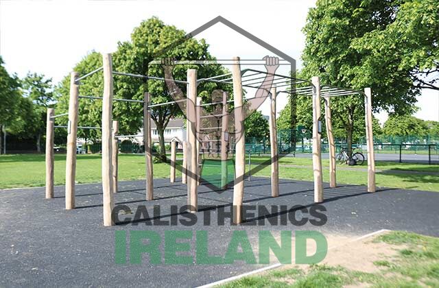 Outdoor gym at The Gallops in Dublin, designed for calisthenics and bodyweight workouts with bars and open training space