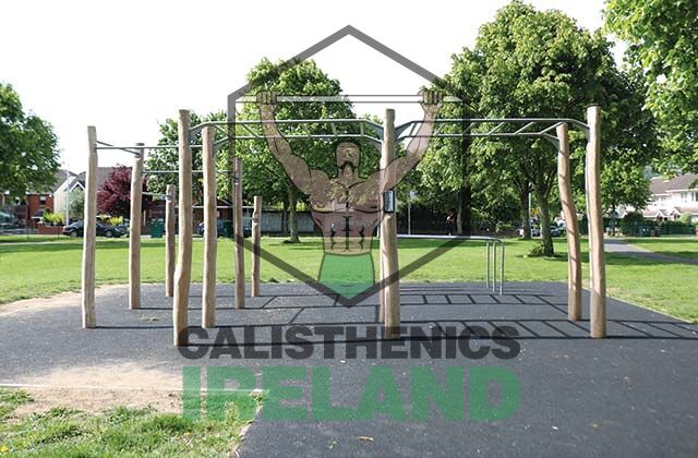 Street workout area at The Gallops in South Dublin, equipped with pull-up bars and functional calisthenics equipment for outdoor training
